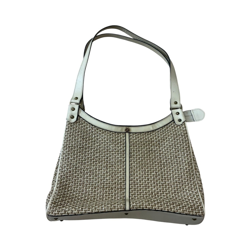 John Romain Woven Shoulder Bag Beige Cream Purse Tote USA‎ Made Vintage